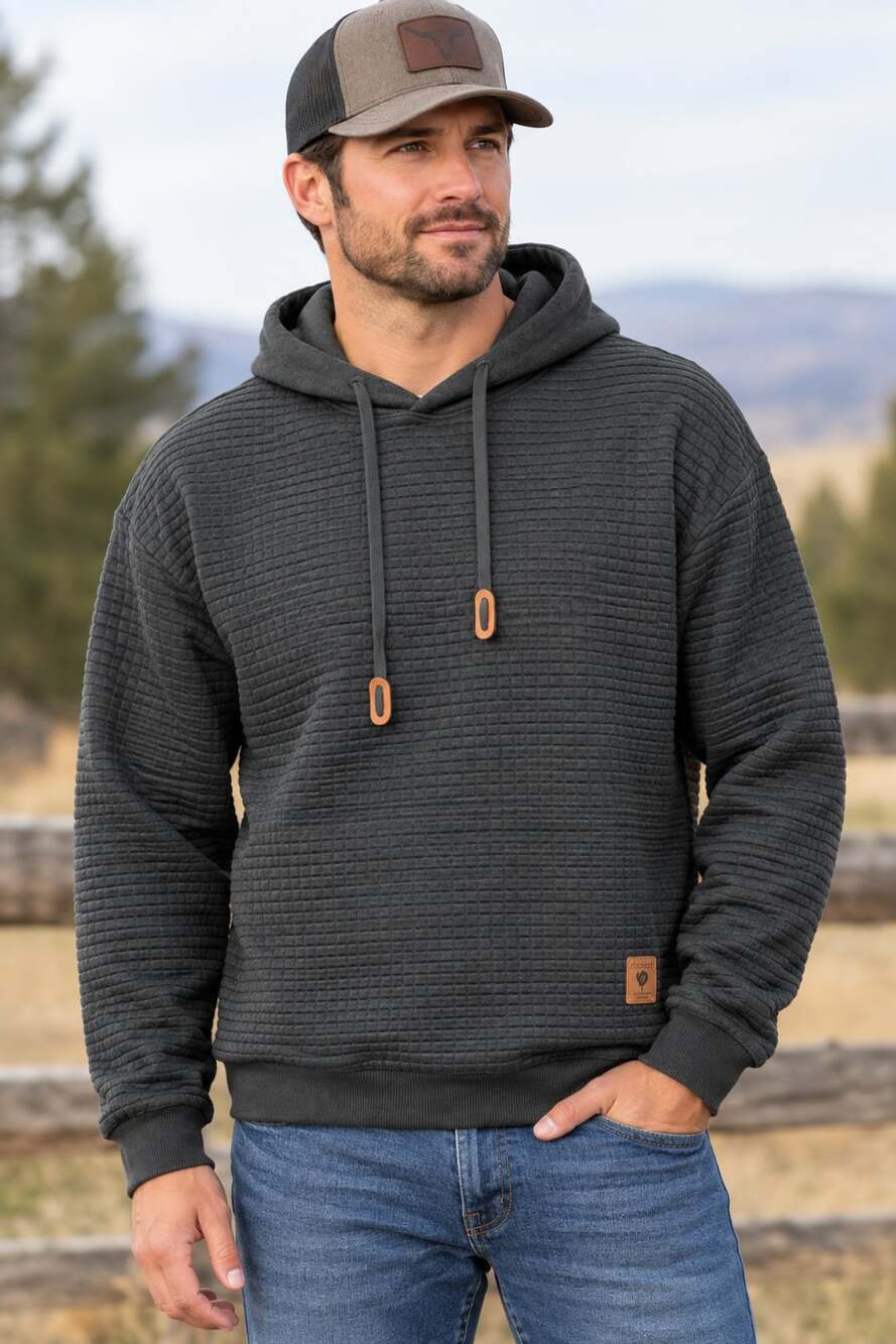 COOFANDY Men's Waffle Knit Hoodie Black Pullover Sweatshirt Size M